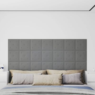 vidaXL Nástenné panely 12 ks sivé 30x30 cm umelá koža 1,08 m²