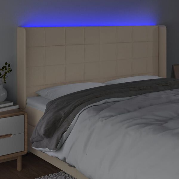 vidaXL Čelo postele s LED kr&eacute;mov&eacute; 203x16x118/128 cm l&aacute;tka