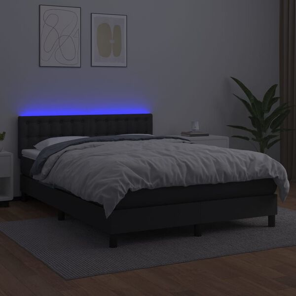 vidaXL Boxspring posteľ s matracom a LED čierna 140x200 cm umel&aacute; koža