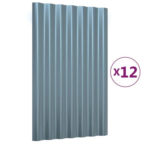 vidaXL Stre&scaron;n&eacute; panely 12 ks pozinkovan&aacute; oceľ siv&aacute; 60x36 cm