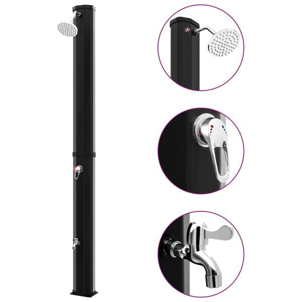 vidaXL Vonkajšia solárna sprcha, sprchová hlavica+kohútik 35 l, čierna