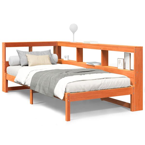 vidaXL Posteľ s knižnicou bez matraca vosková 75x190 cm borovica