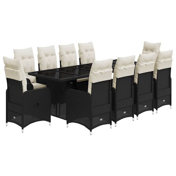 vidaXL 11-dielna z&aacute;hradn&aacute; bistro s&uacute;prava s vank&uacute;&scaron;mi čierna polyratan