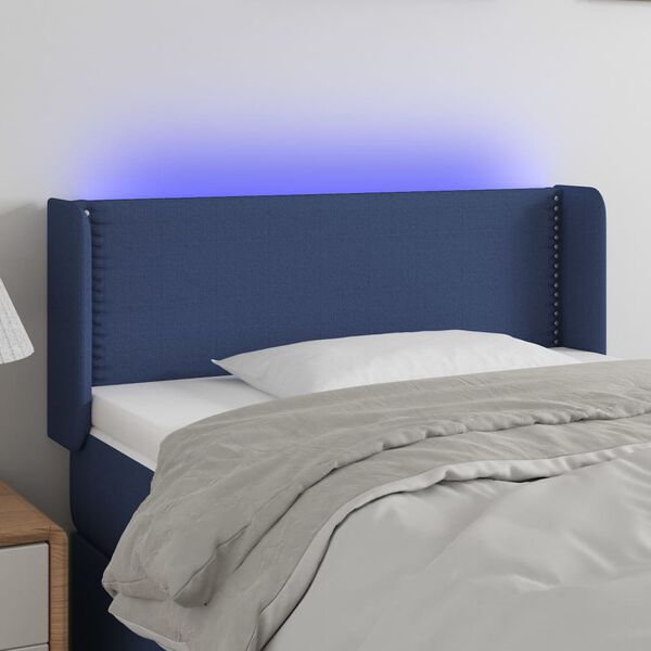 vidaXL Čelo postele s LED modr&eacute; 83x16x78/88 cm l&aacute;tka