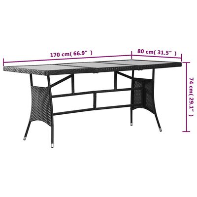 vidaXL Záhradný stôl čierny 170x80x74 cm polyratanový