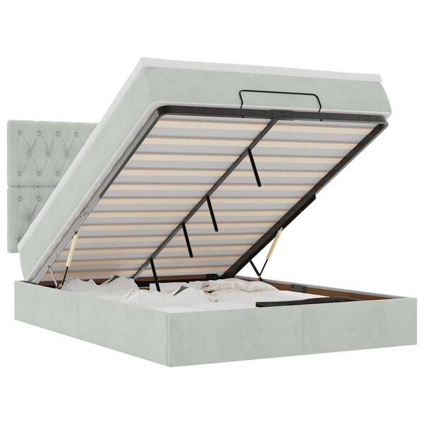 VidaXL Osmansk&aacute; posteľ s matracmi a LED svetlosiv&aacute; 140x200cm zamatov&aacute;