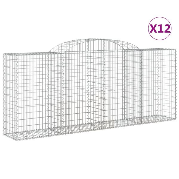 vidaXL Oblúkové gabionové koše 12 ks 300x50x120/140 cm pozink. železo