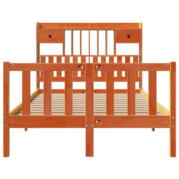 vidaXL Posteľ s knižnicou bez matraca voskov&aacute; 135x190cm borovica