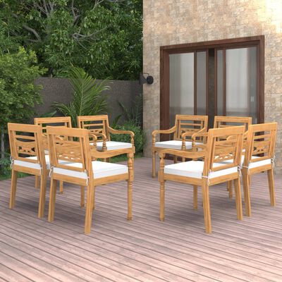 vidaXL Batavia stoličky so sedákmi 8 ks masívne teakové drevo