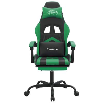 vidaXL Herná stolička s opierkou na nohy čierna a zelená umelá koža