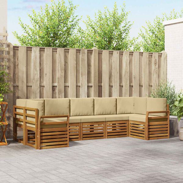 vidaXL S&uacute;pravy pohoviek 7 pcs Pr&iacute;rodn&aacute; a b&eacute;žov&aacute; Pevn&eacute; ak&aacute;ciov&eacute; drevo