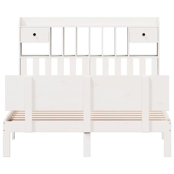 vidaXL Posteľ s knižnicou bez matraca biela 140x200cm borovicový masív