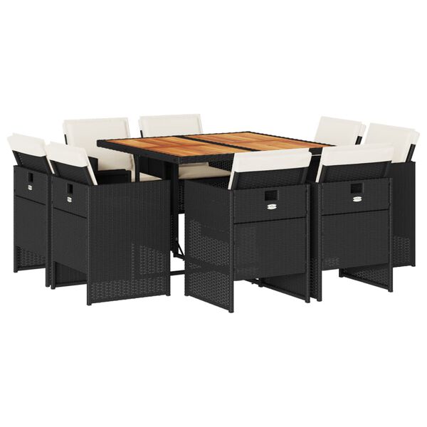 vidaXL 9-dielna z&aacute;hradn&aacute; jed&aacute;lensk&aacute; sada s vank&uacute;&scaron;mi čierna polyratan