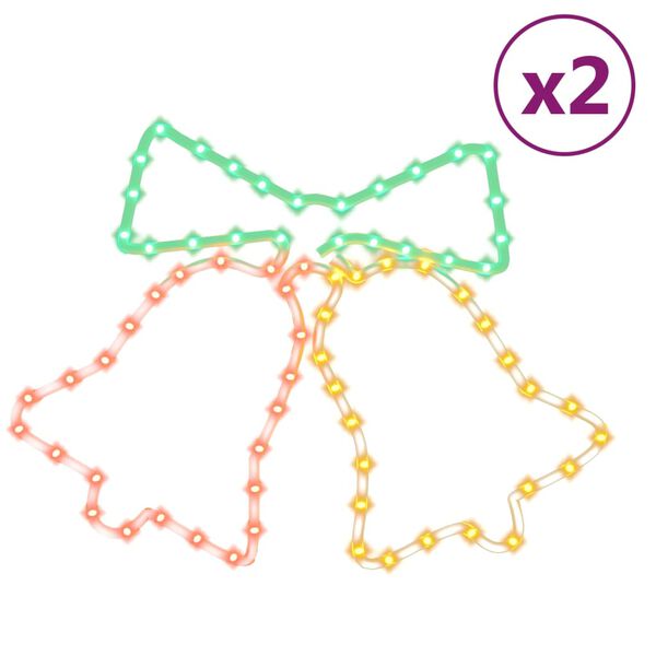 vidaXL Vianočn&eacute; ozdoby zvonov so 72 LED di&oacute;dami 2ks 50x56 cm