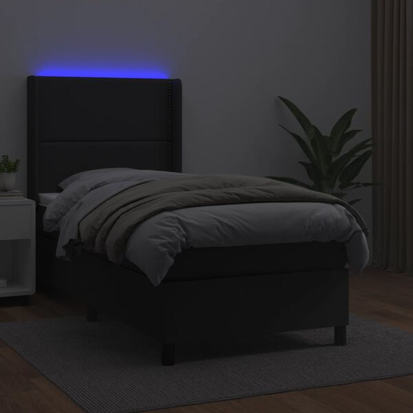 vidaXL Boxspring posteľ s matracom a LED čierna 90x200 cm umelá koža