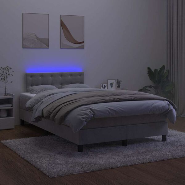 vidaXL Boxspring posteľ s matracom a LED, svetlosiv&aacute; 120x190 cm, l&aacute;tka