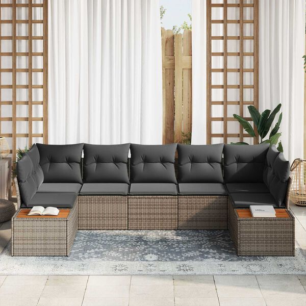 vidaXL Súprava záhradných pohoviek s vankúšom 7 pcs Sivá polyratan