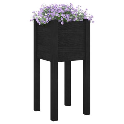 vidaXL Záhradný kvetináč čierny 31x31x70 cm borovicový masív
