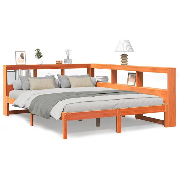 vidaXL Posteľ s knižnicou bez matraca voskov&aacute; 160x200 cm borovica