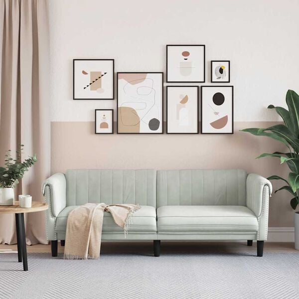 vidaXL 3-miestna pohovka svetlosivá zamat