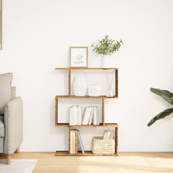 vidaXL Rozdeľ. knižnica 3-posch. staré drevo 70x24x97 cm kompoz. drevo