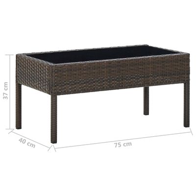 vidaXL Záhradný stôl hnedý 75x40x37 cm polyratanový