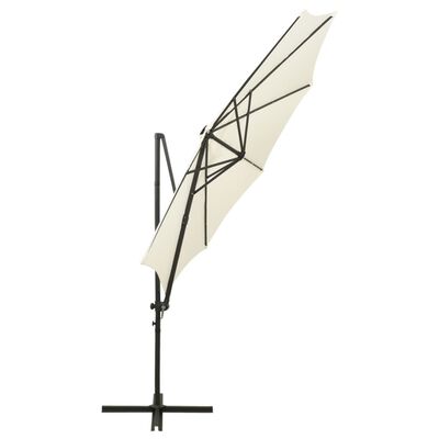 vidaXL Závesný slnečník s tyčou a LED svetlami pieskový 300 cm