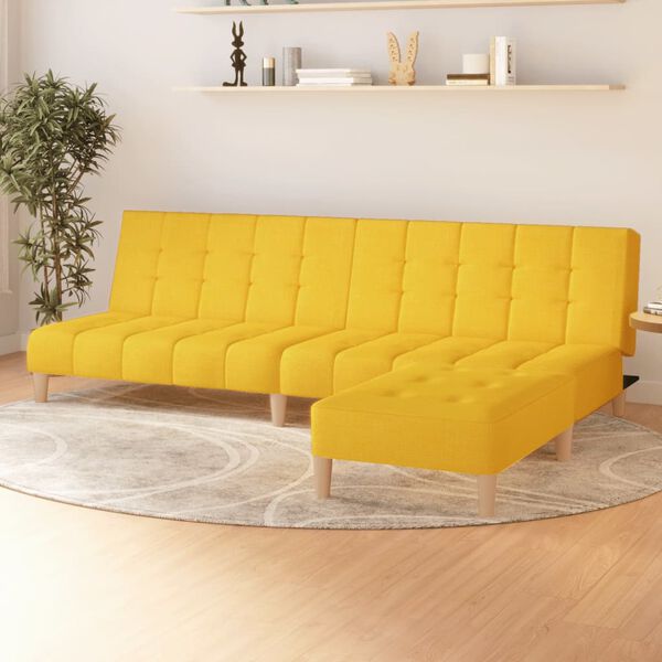 vidaXL 2-miestna rozkladacia pohovka s podnožkou žlt&aacute; l&aacute;tkov&aacute;