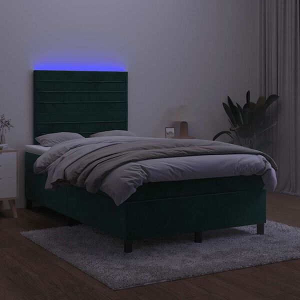 vidaXL Boxspring posteľ s matracom a LED, tmavozelen&aacute; 120x190cm, zamat