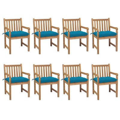 vidaXL Záhradné stoličky 8 ks s bledomodrými podložkami teakový masív