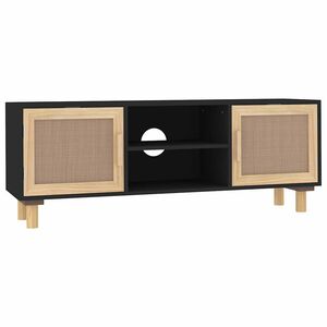 vidaXL TV skrinka Čierna 105x30x40cm mas&iacute;vna borovica a pr&iacute;rodn&yacute; ratan