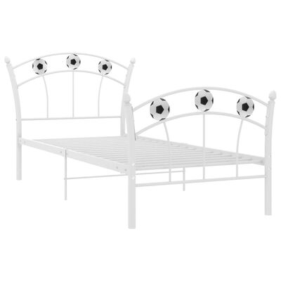 vidaXL Rám postele s futbalovým dizajnom biely kov 90x200 cm