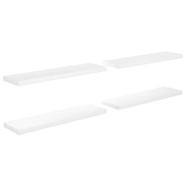 vidaXL Pl&aacute;vaj&uacute;ce n&aacute;stenn&eacute; police 4 ks, leskl&eacute; biele 90x23,5x3,8cm, MDF