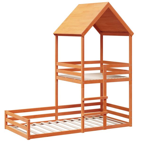 vidaXL Poschodová posteľ so strechou voskovohnedá 90x190 cm borovica