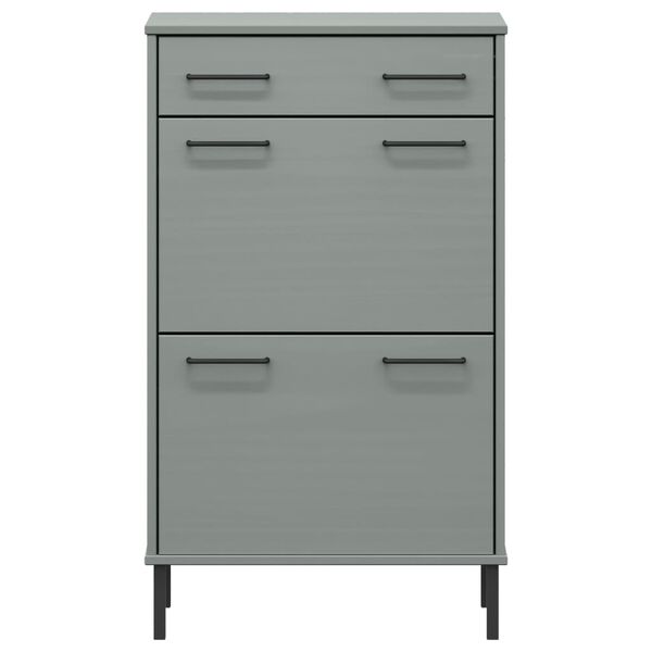 vidaXL Botník s kovovými nohami sivý masívna borovica OSLO