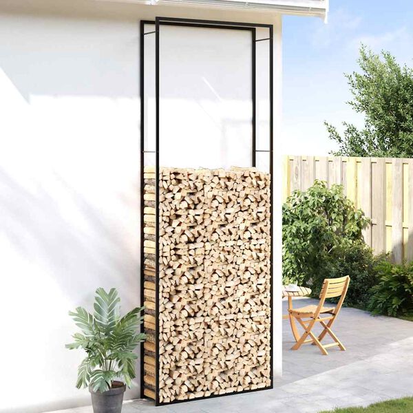 vidaXL Stojan na krbov&eacute; drevo matn&yacute; čierny 110x28x312 cm oceľ