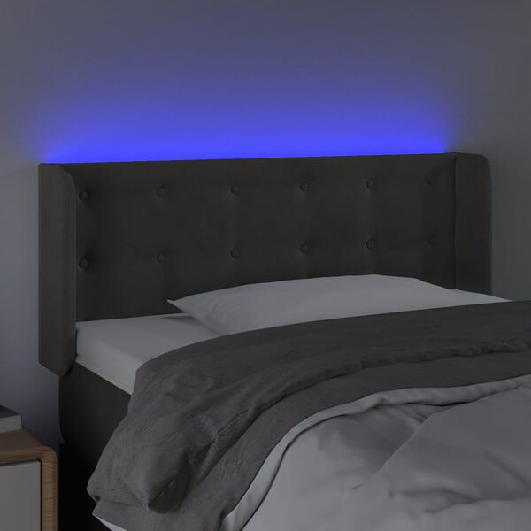 vidaXL Čelo postele s LED tmavosiv&eacute; 103x16x78/88 cm zamat