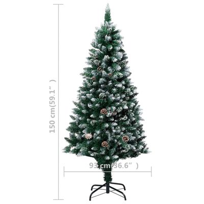 vidaXL Umelý vianočný stromček LED, borovicové šišky, biely sneh 150cm