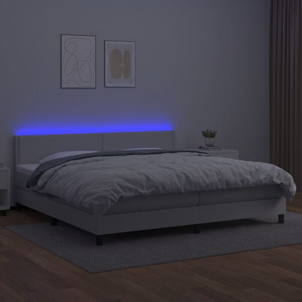 vidaXL Boxspring posteľ s matracom a LED biela 200x200 cm umelá koža