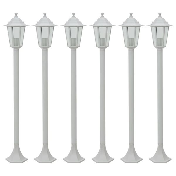 vidaXL Záhradné stĺpové lampy 6 ks E27 110 cm hliníkové biele