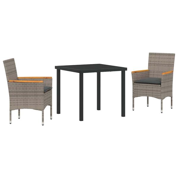 vidaXL Z&aacute;hradn&yacute; jed&aacute;lensk&yacute; set s vank&uacute;&scaron;om 3 pcs Siv&aacute; polyratan