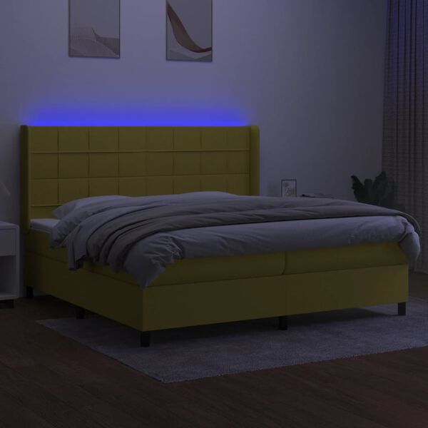vidaXL Posteľ boxsping s matracom a LED zelen&aacute; 200x200 cm l&aacute;tka