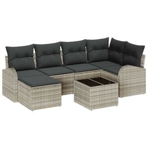 vidaXL Sada pohoviek s vank&uacute;&scaron;om s &uacute;ložiskom 7 pcs Svetlosiv&aacute; polyratan