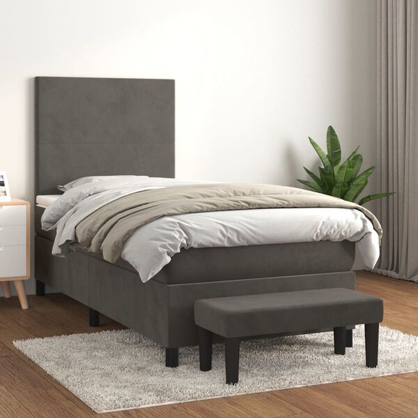 vidaXL Posteľn&yacute; r&aacute;m boxspring s matracom tmavosiv&yacute; 100x200 cm zamat