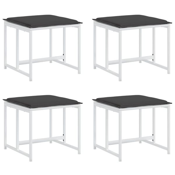 vidaXL Záhradné stoličky s vankúšmi 4 ks biele oceľ a textilén