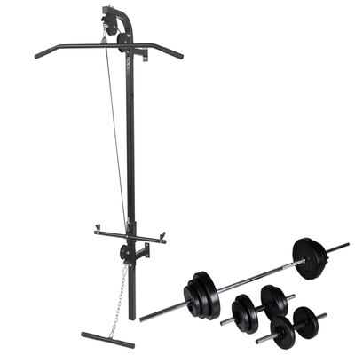 vidaXL Nástenná posilňovacia veža s činkami barbell a dumbbell 30,5 kg