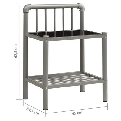vidaXL Nočný stolík sivý a čierny 45x34,5x62,5 cm kov a sklo