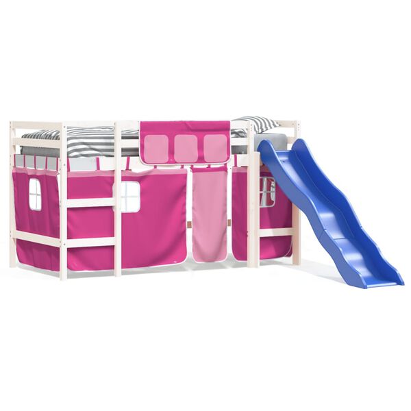 vidaXL Detská vyvýšená posteľ závesy ružová 90x190 cm masívna borovica