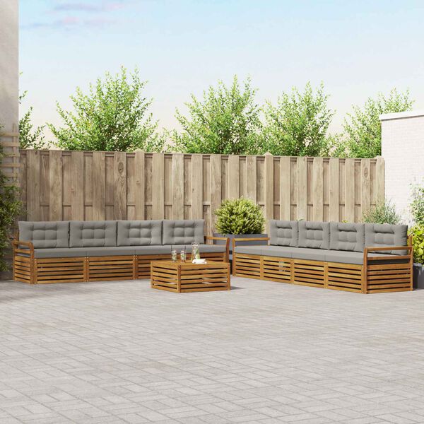 vidaXL Z&aacute;hradn&aacute; s&uacute;prava gaučov s vank&uacute;&scaron;om 9 pcs Pr&iacute;rodn&aacute; a svetlosiv&aacute;