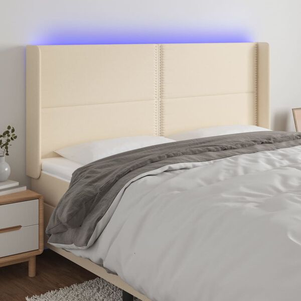 vidaXL Čelo postele s LED kr&eacute;mov&eacute; 183x16x118/128 cm l&aacute;tka